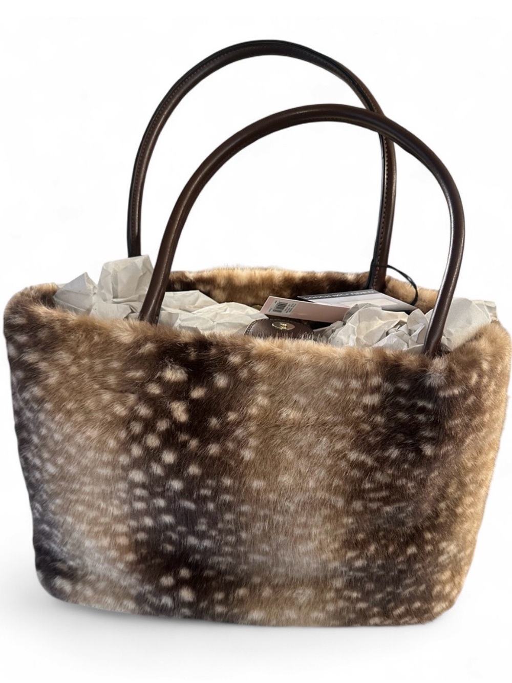 NWT BCBG Stunning Faux Fur Soft Dark Fawn animal Print Tote